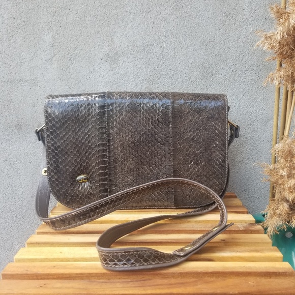 Vintage Handbags - GG | Gray Vintage Snakeskin Little Crossbody Bag
